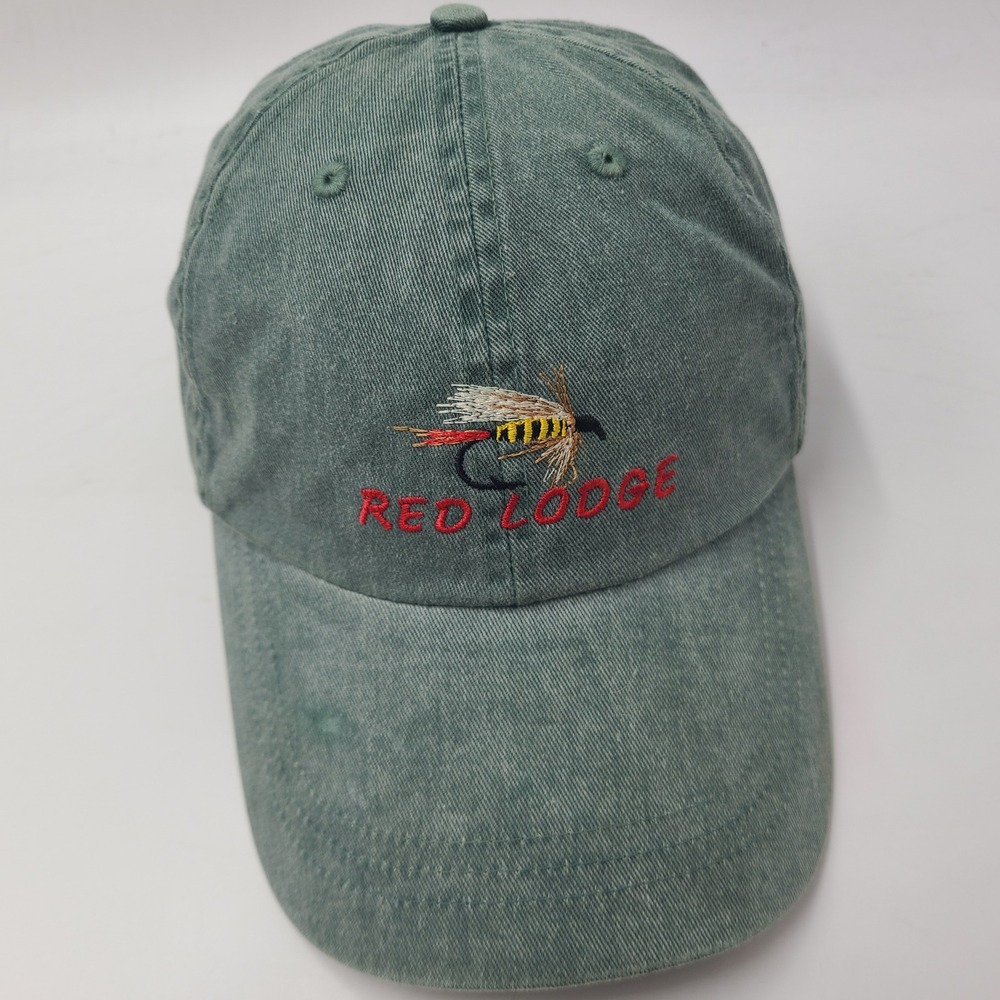 Vintage Red Lodge Hat Strapback Green Fly Fishing Montana Outdoors Casual Men